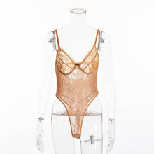 Load image into Gallery viewer, Cryptographic hot sale sheer lace bodysuit women backless transparent mesh bow sexy jumpsuit 2019 catsuit straps bodysuits thong