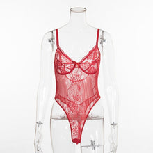 Load image into Gallery viewer, Cryptographic hot sale sheer lace bodysuit women backless transparent mesh bow sexy jumpsuit 2019 catsuit straps bodysuits thong